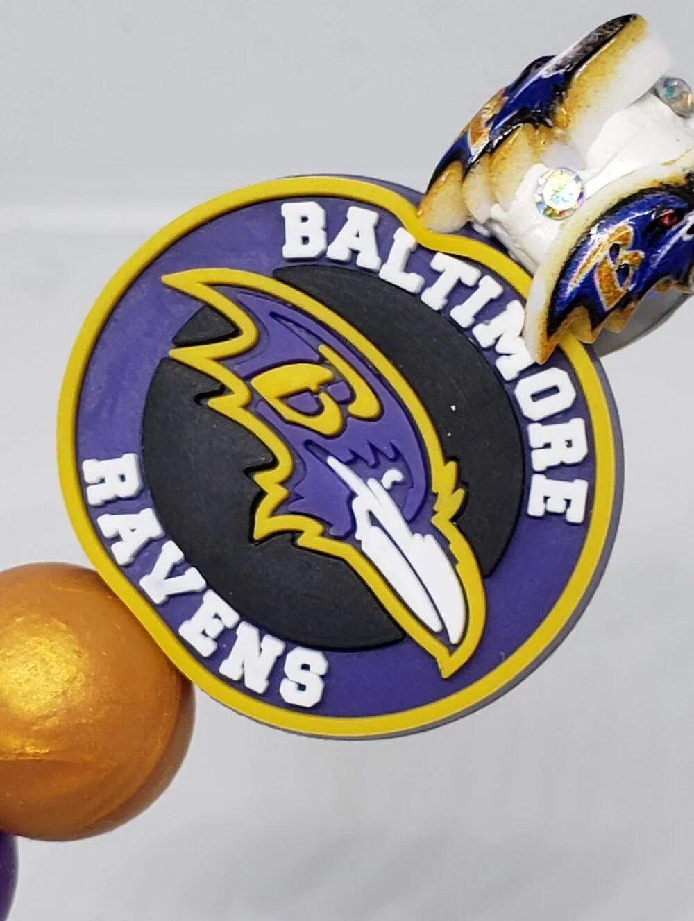 Handmade 3D Rhinestone Baltimore Ravens Football Beaded Silicone Focal Bead Pen